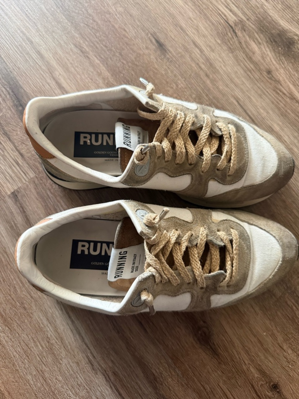 Golden Goose Beige, White & Tan Retro Runner Sneakers - Picture 3 of 3